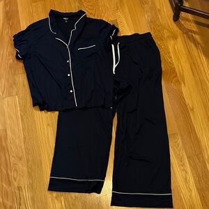 Gap Navy Pajama Set with White Piping-XL